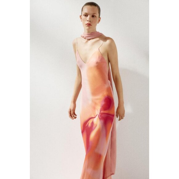 ZARA LONG PRINTED DRESS WITH SCARF - Picture 3 of 8